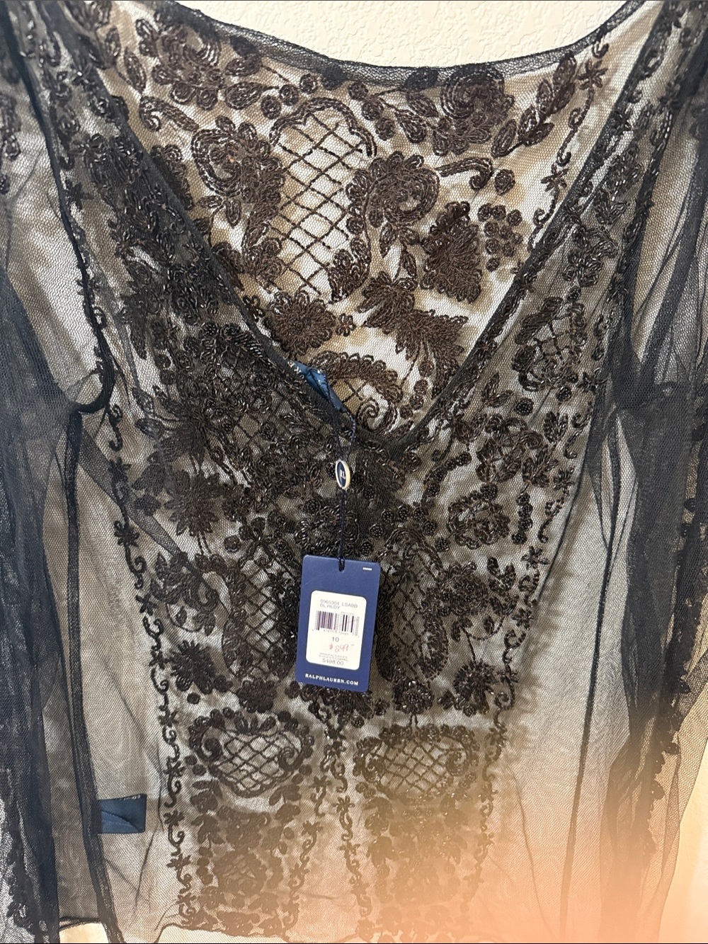 Polo by Ralph Lauren Black Sheer Floral Embroidered Camisole